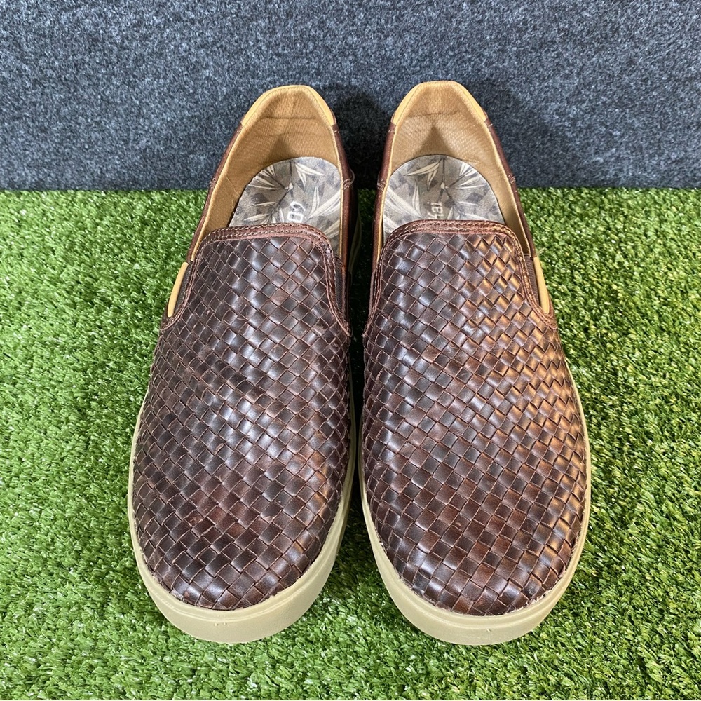 OLUKAI Lae' Ahi Lauhala Woven Leather Shoes 10486 Java Brown Men's Size 10